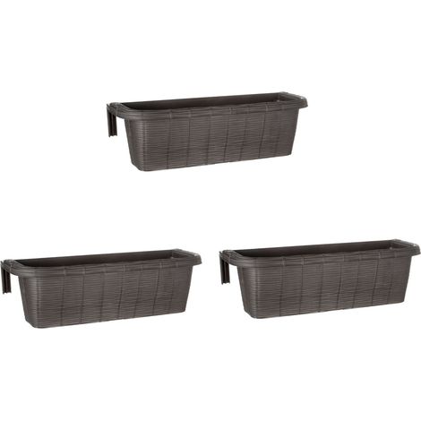 Rondine 60 - set di 3 balconiere intrecciate da 60cm con agganci regolabili e riserva d'acqua Antracite