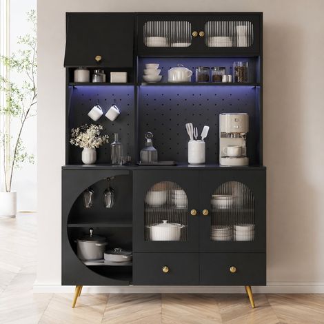 MEUBLIV Credenza alta 120x40x176 cm nera con LED, prese e porte USB (1/5)
