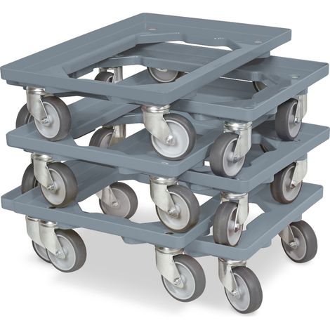 BRB Lot de 6 roulettes logistiques pour caisses 600 x 400 mm - Charge maximale : 250 kg - Gris (1/2)