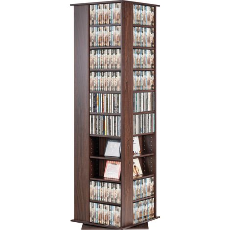VEVOR Armoire de rangement CD/DVD, rotatif avec 34 compartiments, etagere a DVD a 10 couches pour 1040 CD, protege et organise les collections de musique, de jeux video ou de souvenirs, marron fonce