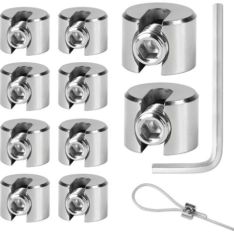 10PCS Serre Cable Acier Inoxydable, Serre-Câbles Inox 316 avec Hexagone Vis Clé, Clip de Serrage Corde pour Câble Métallique, Tendeur de Corde à Linge, Tendeur Cable, 5mm M10