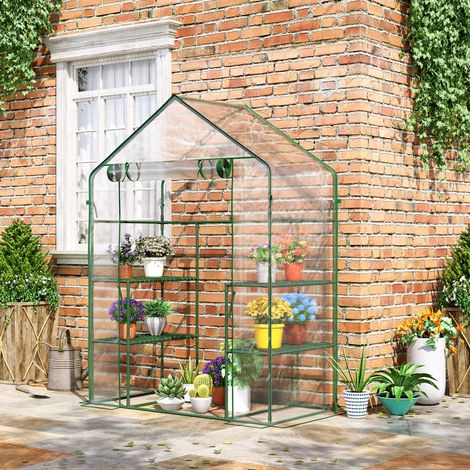 Serre à 4 étagères en acier, PVC haute densité (140 g/m²), résistant aux UV, 142 x 73 x 195 cm, vert transparent (1/5)