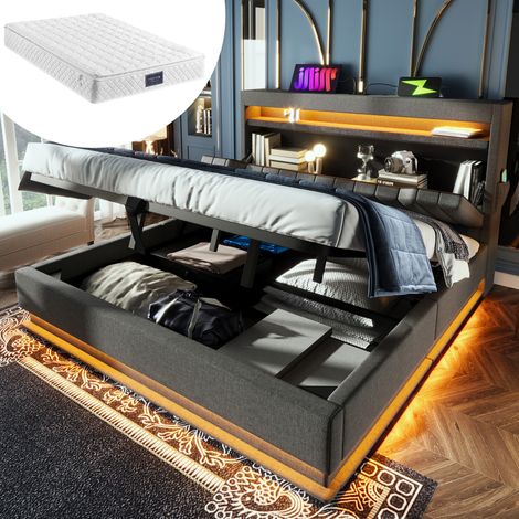 letto contenitore 160x200 con materasso LED USB OKMYHOME (1/5)