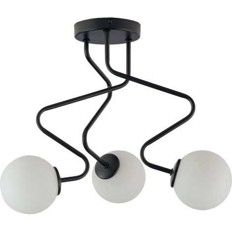 Plafonnier moderne noir ZigZag 3 globes blancs G9 Sigma