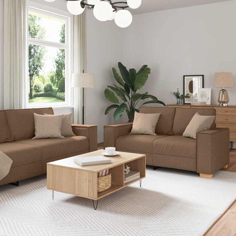 Sofa 3 pcs Braun 220 x 80 x 84 cm Leinenmischgewebe