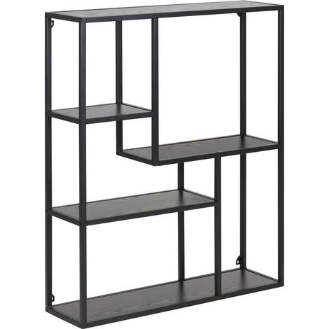 Etagère design 75x20x91 cm décor noir et métal noir - FYNCA (1/3)