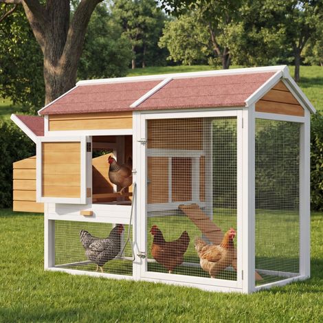 Modernluxe - Poulailler de jardin avec enclos, pondoir et tiroir à déjections, abri pour 4 poules en bois avec toit bitumé - Naturel (1/5)
