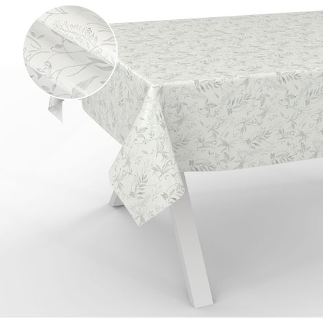 Nappe en Toile cirée, Lavable, pour Table de Jardin, extérieur et intérieur, Bord coupé, Motif Feuilles, Grise, 200 x 140 cm (1/5)