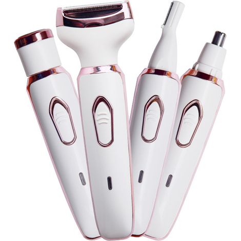 4-en-1 Tondeuse Femme Poils Corps Visage Lames Acier Inoxydable Tête Lavable Blanche (1/5)