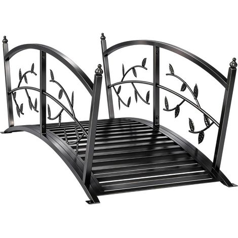 Pont de jardin métallique 1,2 m en arche avec rampes de sécurité, pont décoratif extérieur adapté pour bassin, ruisseau et cours d’eau