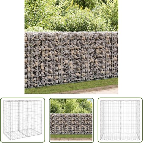 The Living Store Mur en gabion avec couvercles Acier galvanisé 100x60x100 cm - Mur En Gabion - Cloture Gabion - Panneau De Cloture - Barrieres Exterieur - Decoration Jardin (1/5)
