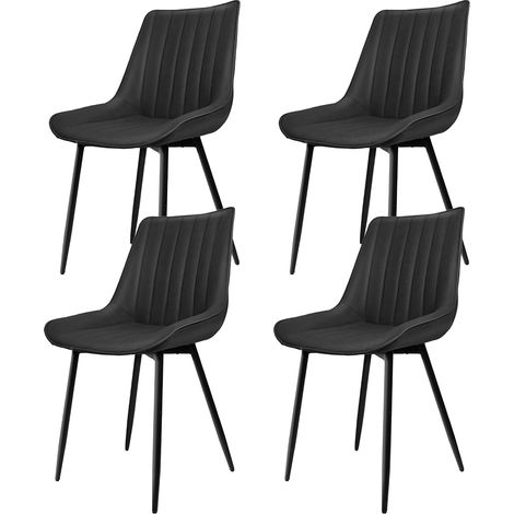 Esszimmerstuhl 4er Set, Polsterstuhl, Metallbeine, Kunstlerder, Gestreifter Stil, Sitzbreite 49 cm, max. 120 kg, für Arbeitszimmer, Wohnzimmer, Schlafzimmer, schwarz (1/5)