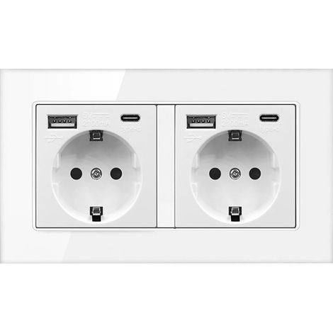 Prise murale 1 prises, prise USB encastrée avec 2 prises, 2 USB, 2 USB-C, prise murale encastrée, prise murale avec panneau en verre, installation facile (1/5)