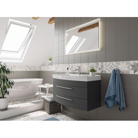 Badmöbel Bella 100 mit runder Front SoftClose anthrazit LED Spiegel (1/5)