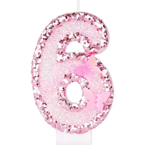 Numéro 6 Bougies d'anniversaire 3D Rose Bougie Chiffre 6 Bougies Gâteau Topper Decoration Papillon Decoration Gateau Anniversaire 1.8cm (1/5)