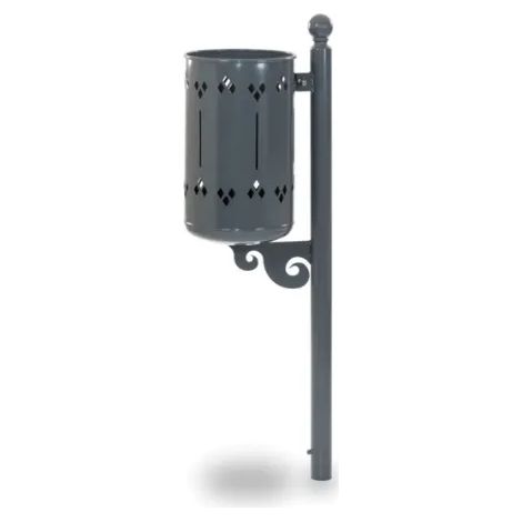 Cestino Old Style 574 Giochipark acciaio zincato verniciato &Oslash30x52h urbano 35lt - RAL 7011 - Da interrare