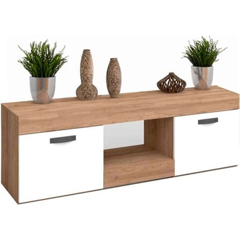 Mesa TV Argos 2 Color Blanco y Naturale 2 Puertas Salón Comedor Módulo Estilo Moderno 49x150x40 cm (1/5)