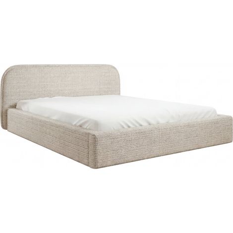 AURIA - Lit coffre tissu chenille Beige 180x200