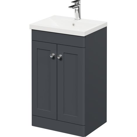 Wholesale Domestic Danbury Satin Anthracite 500mm Floor Standing Vanity Unit with 1 Tap Hole Modern Basin and 2 Doors with Polished Chrome Handles (1/5)