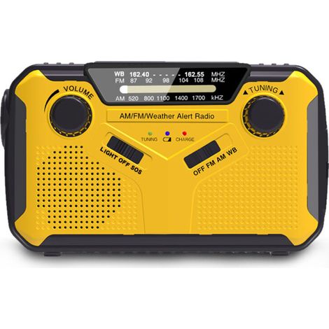 Portable Radio Dynamo Survie, AM/FM Radio Manivelle Solaire, Portative Radio à Pile avec 2500mAh Power Bank/LED Lampe Poch/SOS Alarm/Haut-Parleur, pour la Randonnée et l'extérieur