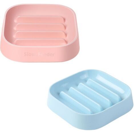 Gamelle dalimentation Lente, gamelle Chat Anti glouton, 2 pièces gamelle Anti-glouton, Fabriqué en matériau PP, Non Toxique, Anti-étouffement, Facile à Nettoyer, pour Chat, Chien (Bleu, Rose) (1/5)