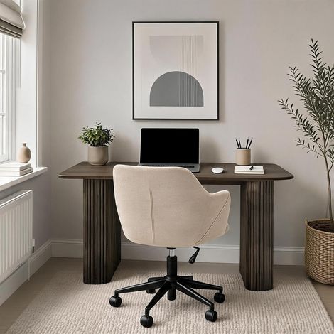 Monroe Walnut Desk & Lumera Chenille Fabric Beige Office Chair Set (1/5)