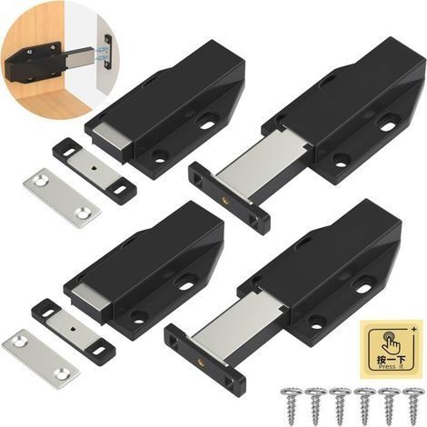 Push to Open 4 Pièces Push Open Poussoir Porte Placard Aimant Fermeture pour Armoire Tiroir Systeme Loquet Magnetique Verrou Poussoir Porte Amortisseur Pour La Porte de Placard Noir (1/5)