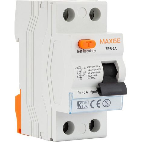 Interruptor Diferencial Industrial Superinmunizado 2P 300mA 40A 10kA Clase A MAXGE 40 A