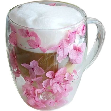 ECARLA Thermosglas mit Doppelboden und Hortensienmotiv im Inneren, Rosa SZK77, 300 ml (1/4)