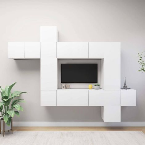 vidaXL Set de muebles de salón TV 10 pzas madera de ingeniería blanco (1/5)