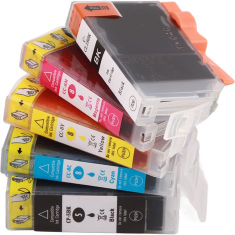 Cartouches d'encre compatibles recharge pour imprimante PIXMA IP4200 IP4300 IP4500 5 teintes (PGI-5BK CLI-8BK C M Y) (1/5)