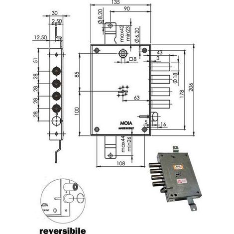 SERRATURA MOIA BLINDATA "614/280 DX MOTTURA 52571/28 ATRA6111-6112
