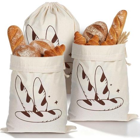 Ensemble de trois sacs à pain en lin, de dimensions 30x40 cm, avec cordon de serrage, réutilisables, adaptés au pain et aux légumes pour conserver la (1/5)