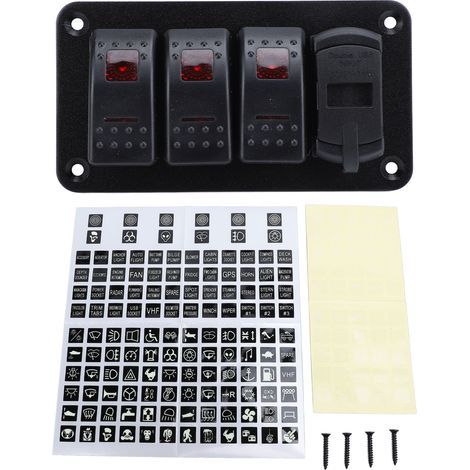 Panneau en aluminium d'interrupteur à bascule de 12V 24V 3 gangs avec voltmètre double USB charge rapide multifonctionnel pour la lumière rouge de camion de voiture de bateau (1/5)