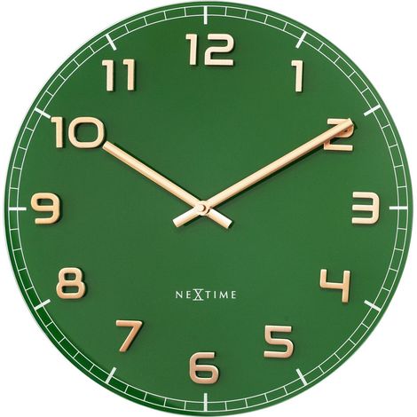 Horloge murale silencieuse en verre et aluminium coloris vert émeraude et cuivre 40 cm - PANGIVO (1/5)