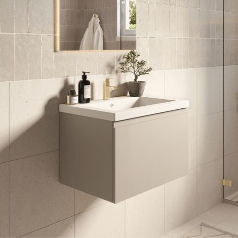 LOMAZOO Meuble de Salle de Bain 60cm Greige - Vasque Blanche -
