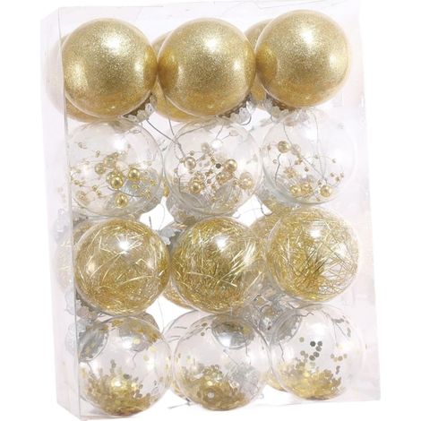 24 Weihnachtskugeln, 6 cm, Christbaumschmuck aus Kunststoff, glitzernder Weihnachtsschmuck (gold)