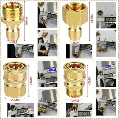 4-teiliger Hochdruckreiniger-Adapter, Schnellkupplung für Hochdruckreiniger, M22 14 mm auf 9,5 mm Schnellkupplungsset, Hochdruck-Schnellkupplung für Reinigungsschlauch (1/5)