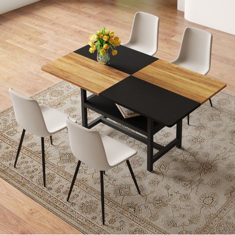 Set da pranzo con vano portaoggetti, 4 sedie, piano in MDF, struttura in metallo, marrone e nero (1/5)