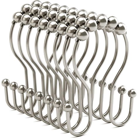 Duschvorhanghaken, Duschvorhangre aus gebürstetem Nickel, Material: Edelstahl, ausbalancierte und leichtgängige Doppelduschvorhanghaken, robuste und langlebige Duschvorhanghaken.