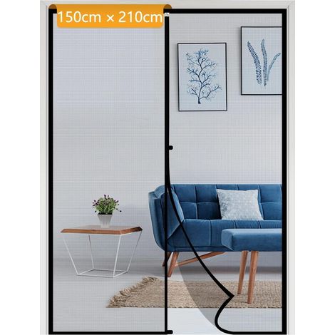 Magnetisches Fliegengitter für Balkontür 150x210cm, Insektenschutz ohne Bohren, Schwarz (1/5)
