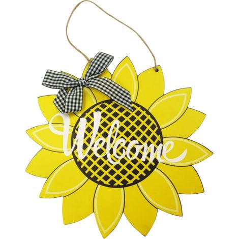Porte-Plaque En Bois - Motif Tournesol Avec Mention Bienvenue - 30 Cm De Diamètre - Pour Porte Intérieure Extérieure - Décoration Murale Porche Chambre Salon - 1 Pièce (1/5)