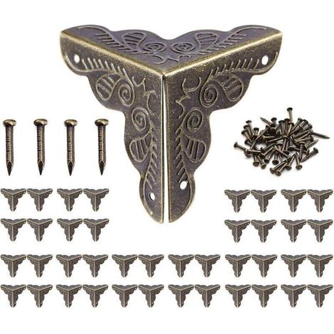 Charnière pour meuble,Promotion, 40pcs Coin Vintage,Coin Meuble Metal Antique,Coins de protection pour caisses et meubles Style Vintage,Aspect Bronze Meubles Décoratifs,Comprend 160 Clous-25x35mm..DEB