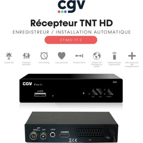 Récepteur TNT HD avec enregistreur – Tuner DVB-T, Time Shift, 30 timers, HDMI, USB, contrôle direct – Compact 145x110x32mm