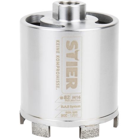 Couronne diamant à sec STIER Premium, système DAS pour aspiration des poussières, couronne de perçage, 82 mm, M16 (1/4)