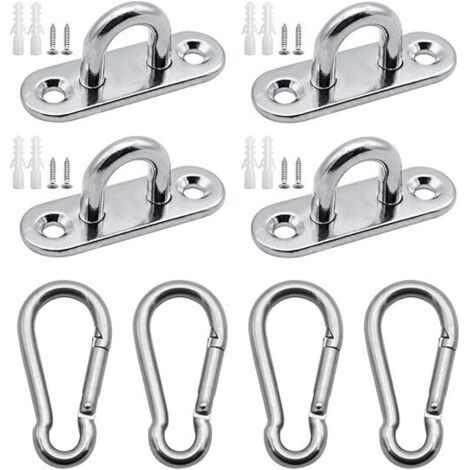 FENOPLASTICA4 pièces M5 304 Plaque oculaire en Acier Inoxydable 4 pièces Mousqueton de Fixation pour Charges Lourdes pour aux voiles d'ombre hamacs Support Mural pour Charges Lourdes (1/5)