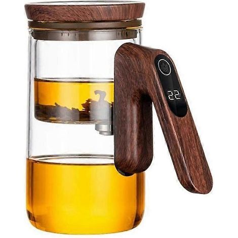 Théière électrique en verre avec minuterie, poignée en bois et passoire à thé (1/5)