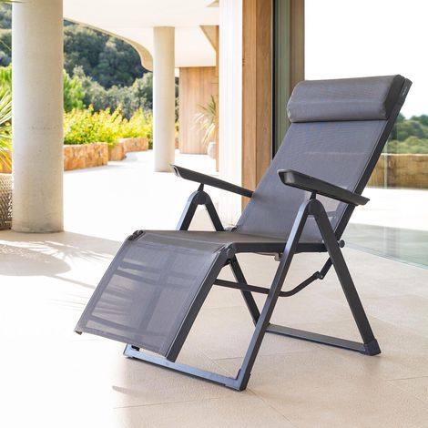 Hesperide – Fauteuil de jardin inclinable 8 positions – Aluminium traité époxy – Toile texaline déperlant – Repose-tête amovible – Pliable
