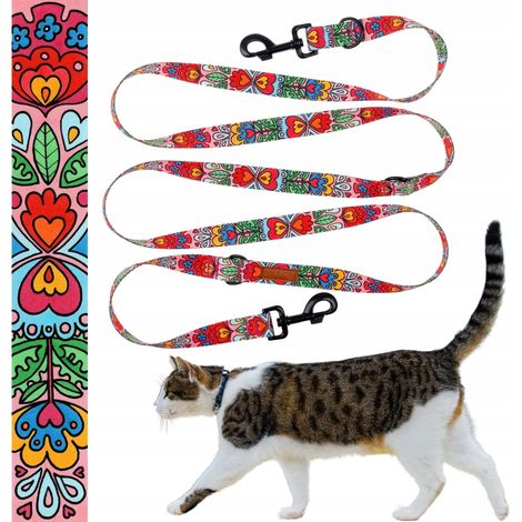 Laisse réversible, longueur variable, 240 cm, pour chats jusqu'à 10 kg, Ukory HEARTS, rose (1/5)