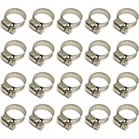 20 Pièces Collier De Serrage Tuyau, Collier De Serrage Tuyau Réglable 12-20mm, 304 Collier De Serrage Inox, Collier Serrage Métallique, Pour Tuyau, Home Gaz, Famille Tuyau D'eau, Câble (1/5)
